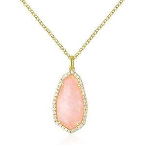 Natural Stone Irregular Pink Heart Teardrop Irregular Necklace Women Rose Quartz